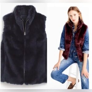 EUC JCrew Women's Faux Fur Zip Up Vest In Navy Size XSP